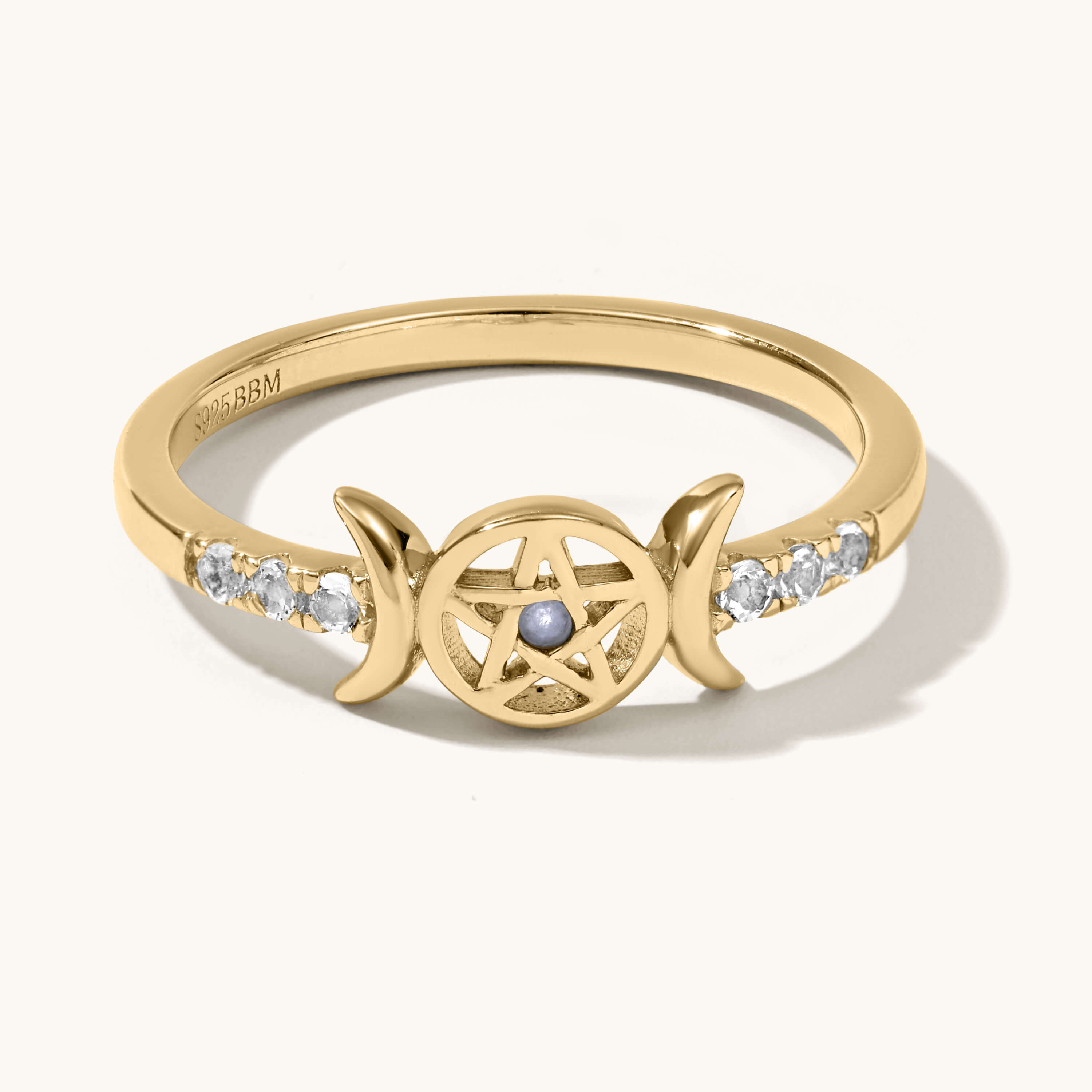 Triple Moon Goddess Pentagram Ring